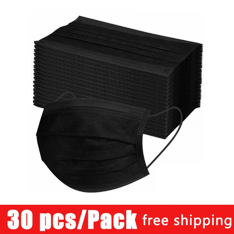 

30pcs Black Orange Disposable Face Mask Anti Dust Smog Breathable Gauze Mask Nonwoven 3 Layers Filter Face Mouth Masks for Adult