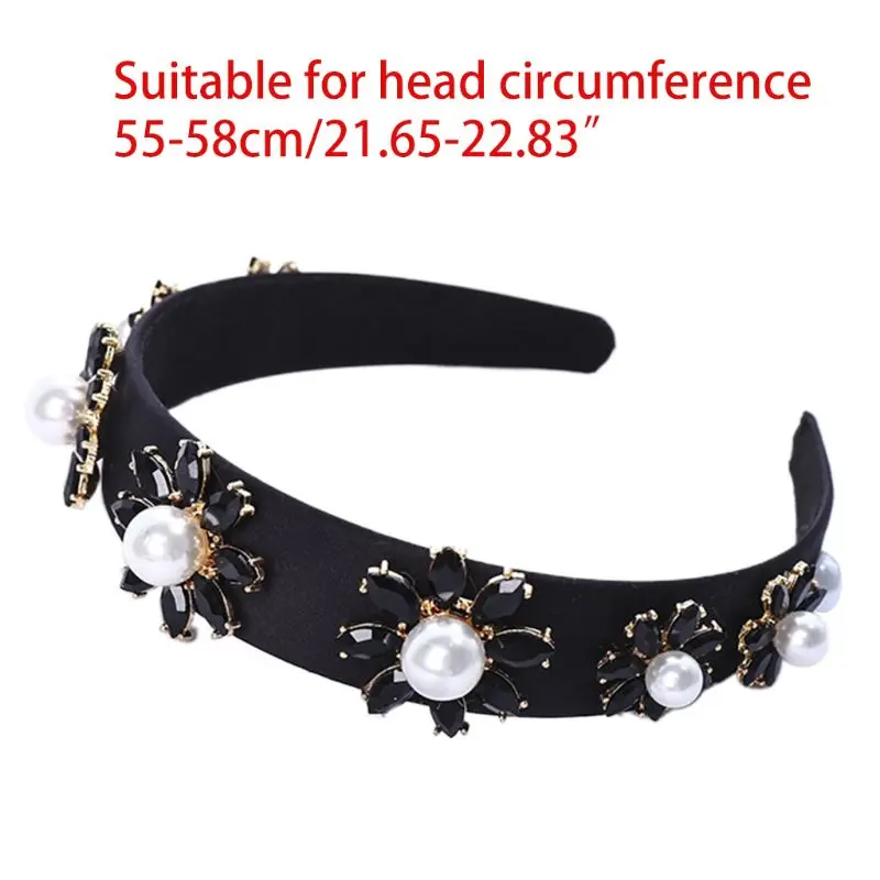 

Women Retro Floral Wide Headband Ladies Pearl Alloy Hairband Hair Hoop for Girls 63HC