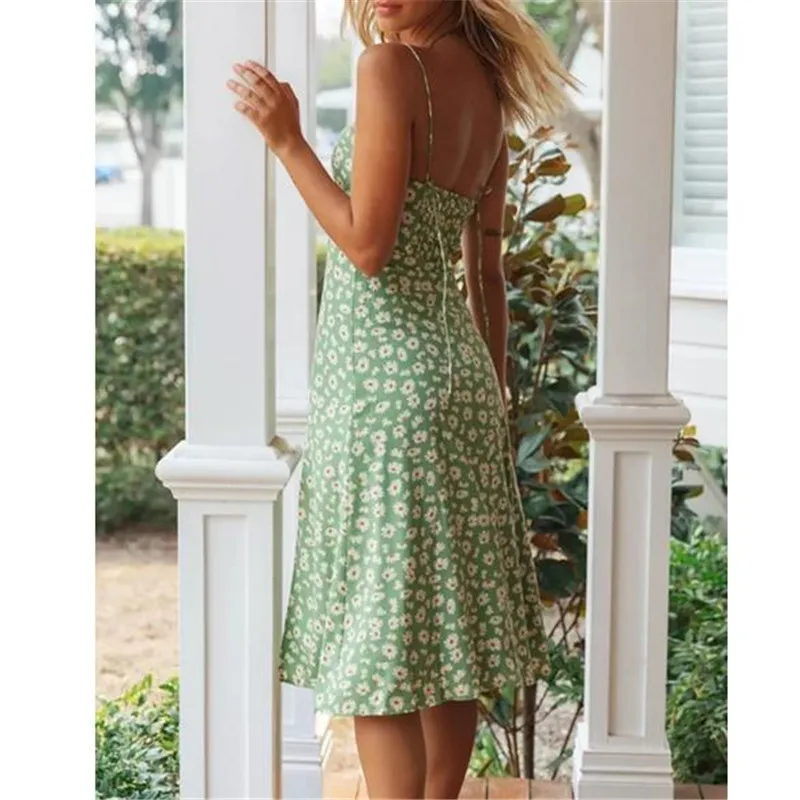 

Womens Boho Floral Dress Sexy Summer Ladies Sleeveless Long Maxi Flower Dresses Summer Strappy Holiday Dresses Female Vestidos