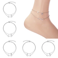 summer new a z letter initial anklets for women silver color heart anklet bracelet leg chain fashion beach party foot jewelry