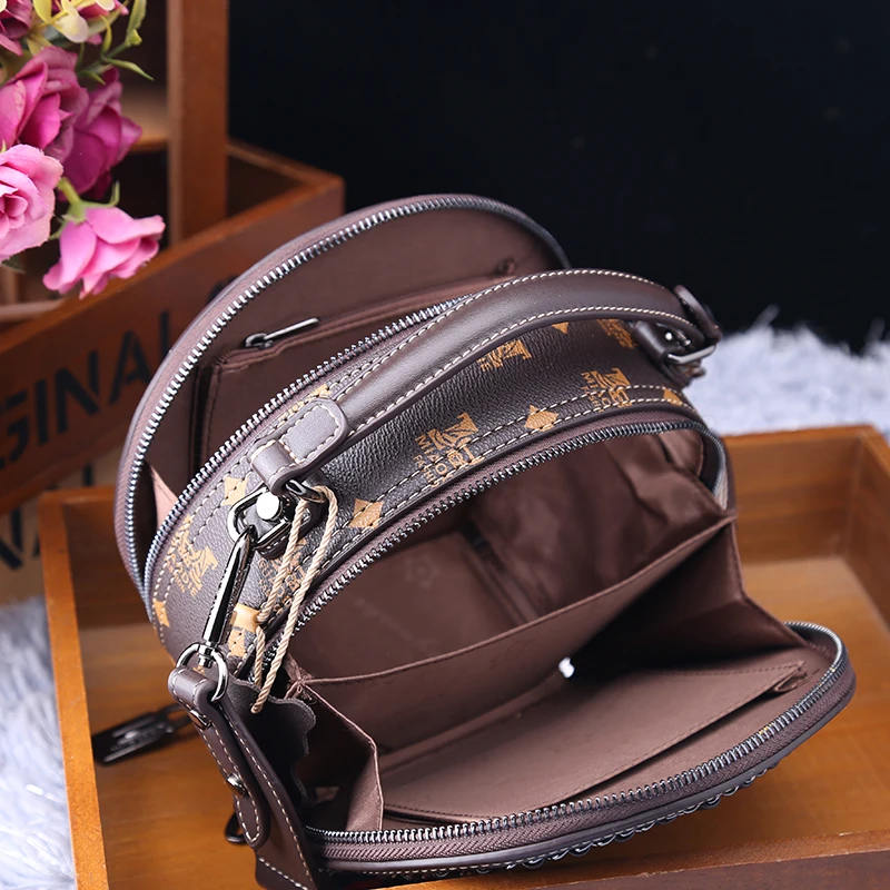 

Genuine Leather Round Bag for Women 2021 New Retro Female's Shoulder Messenger Bags Ladies Fashionable Purses and Handbags Bolso