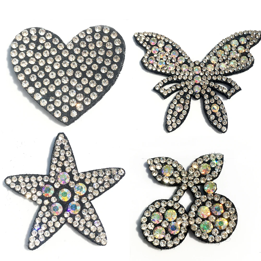 10 шт. милые бабочки Звезда Сердце AB Стразы аппликация пришить патч для DIY одежды