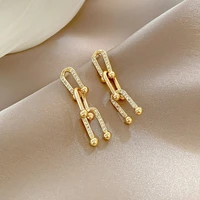 2021 new arrival fashion long geometric metal drop earrings trendy fine crystal temperament women dangle earrings