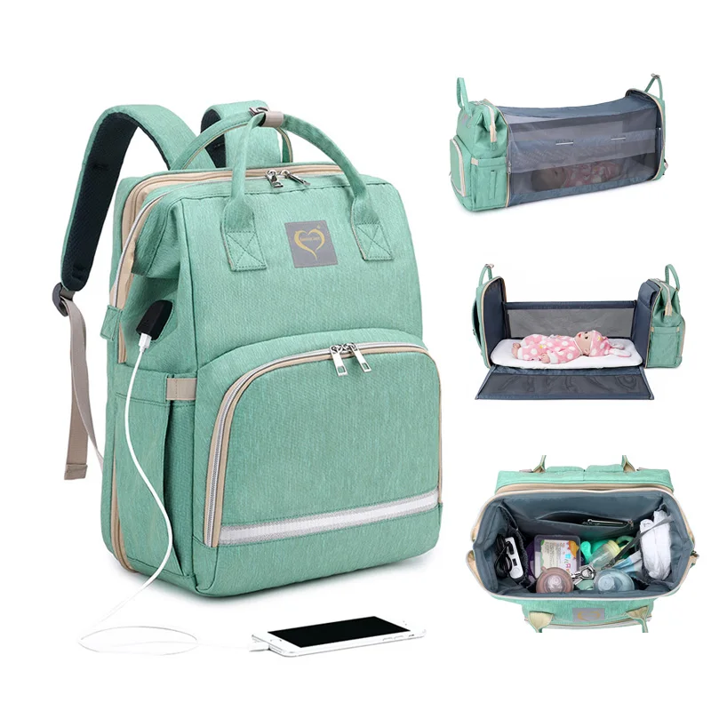 Baby Diaper Bag With Crib Chaning Station Maternity Backpack Detachable Foldable Bed Moms Dads Travel Bags Handbag