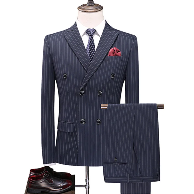 

3 Pcs Set Suit Vest Pants / Nice Vogue Pop Men's Casual Boutique Business Double Breasted Stripe Suits Blazers Jacket Trousers