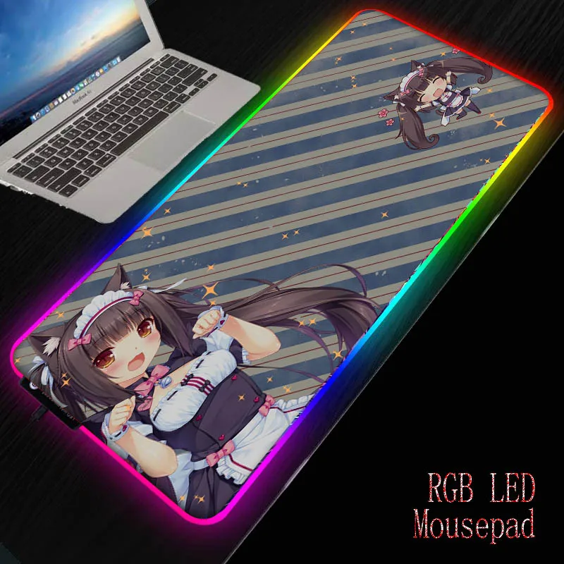 MRGBEST милый аниме для девочек Nekopara RGB большой коврик мыши мягкий светодиодный