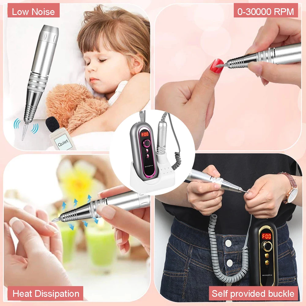 

Nail Drill Machine 30000RPM Nail Supplies For Professionals Manicure Pedicure Low Noise Electric Nail Drill Bit Sets Tools