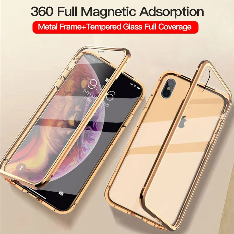 360 брендовый металлический чехол для iPhone 6 7 8 Plus XS XR MAX чехол Магнитный Роскошный чехол из закаленного стекла для Apple iPhone 11 Pro Max