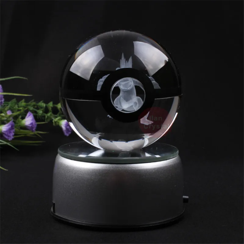 Стиль Pokemon Ball с гравировкой хрустальный шар для подарка с Led светильник - Цвет: feraligat
