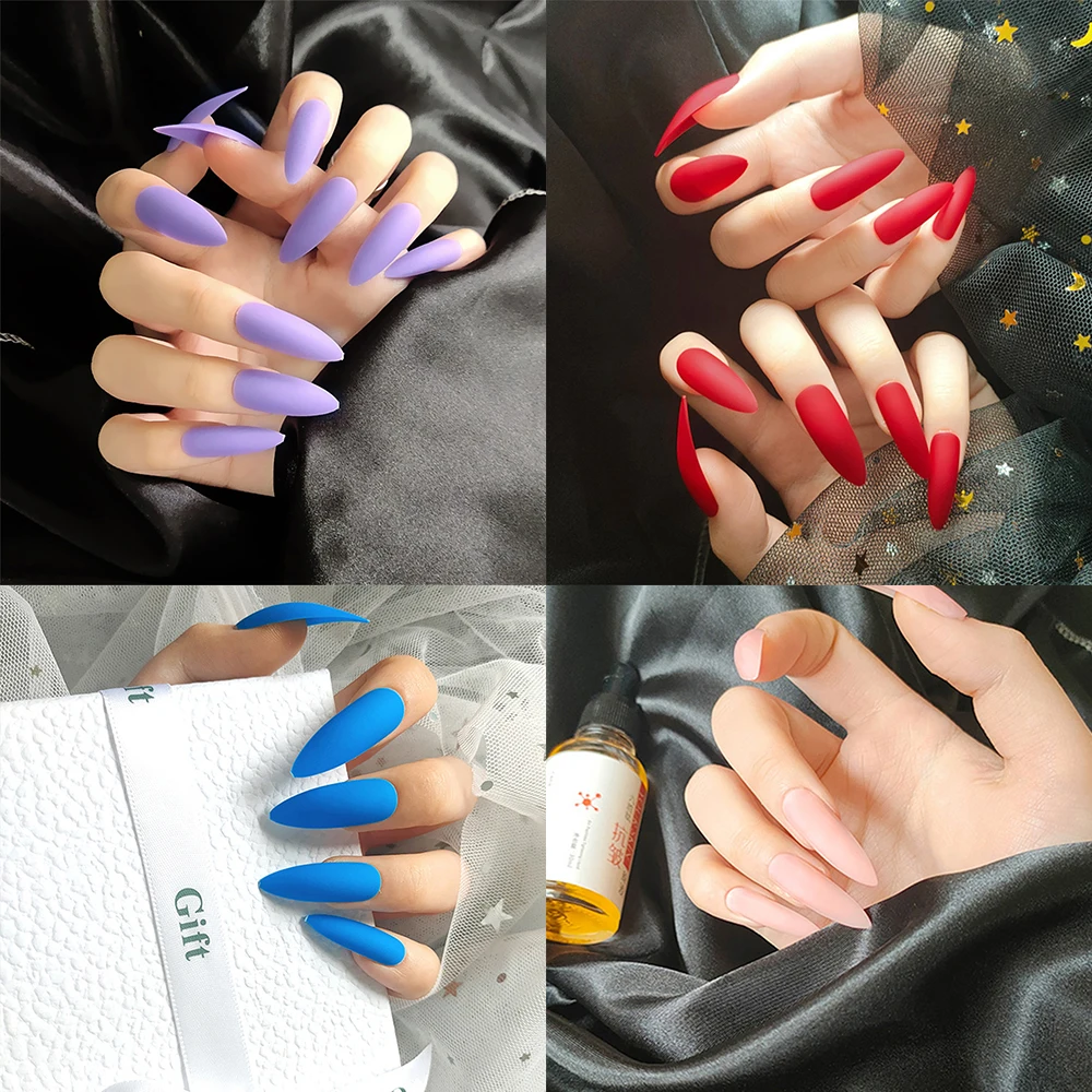 Цветные съемные накладные ногти матовые длинные на шпильке носимые