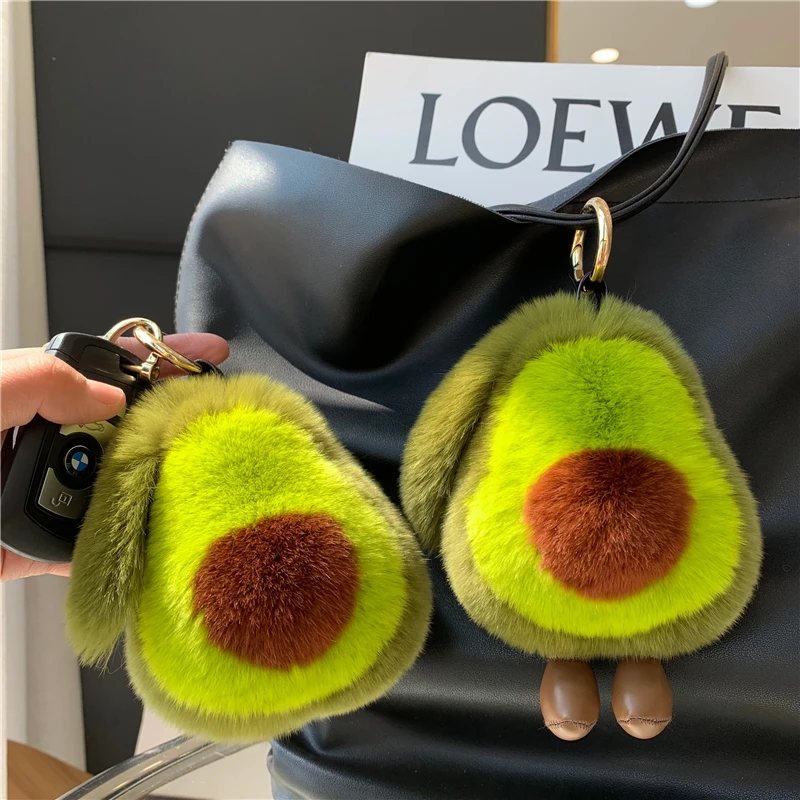 

2021 New Rabbit Hair Avocado Shape Car Keychain Pendant Ins Cute Plush Personality Doll Schoolbag Bag Pendant Female Accessories