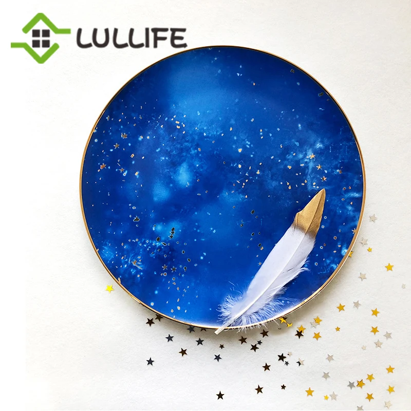 

Blue Star China Bone Dinner Plate Gold Inlay Plates and Dishes Luxury Charger Plate Set for Wedding Party Home Dinnerware Set