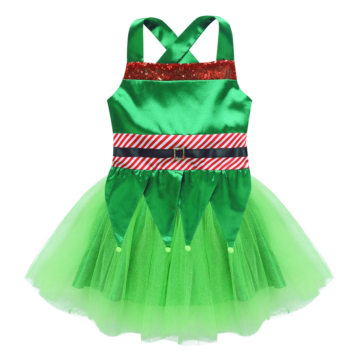 ChicTry детские зеленые без рукавов блестки полосатые топы на талии с сеткой юбка