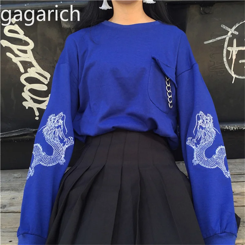 Gagarich корейская версия Весенняя женская одежда Harajuku Стиль Личность круг дракон вышивка свободные с длинным рукавом толстовки