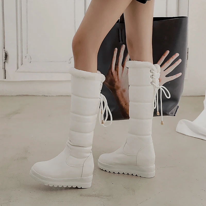 

MORAZORA 2020 big size 33-43 keep warm snow boots comfortable flat heel round toe platform ladies shoes 3 colors knee high boots