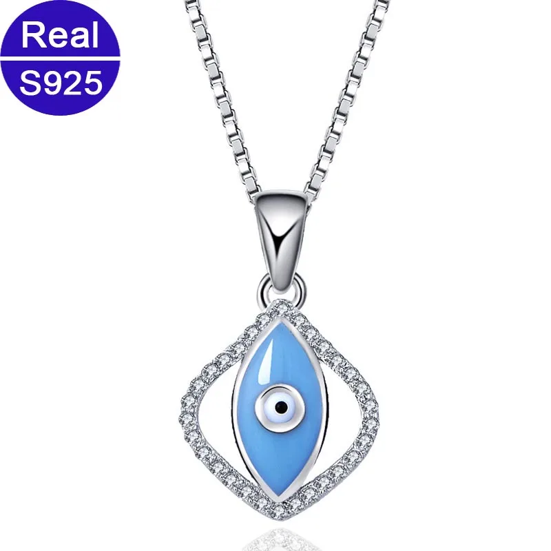 

Real Fine Jewelry 925 Sterling Silver Necklaces Female 2021 New Fashion Hiphop Enamel Eye Pendant Necklace For Women Girls Gift