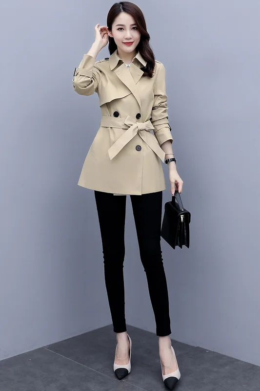 

2021 spring windbreaker women's short new Korean style slim and thin temperament all-match lady plus size autumn coat trend
