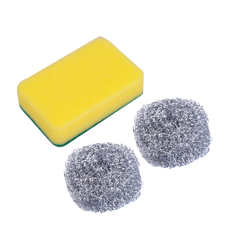 

Sponge Couring Pad Washing Convenience Cleaning Brush Scrubber Kitchen Soap Dispenser Dish With Steel Cleaning Ball Scourer