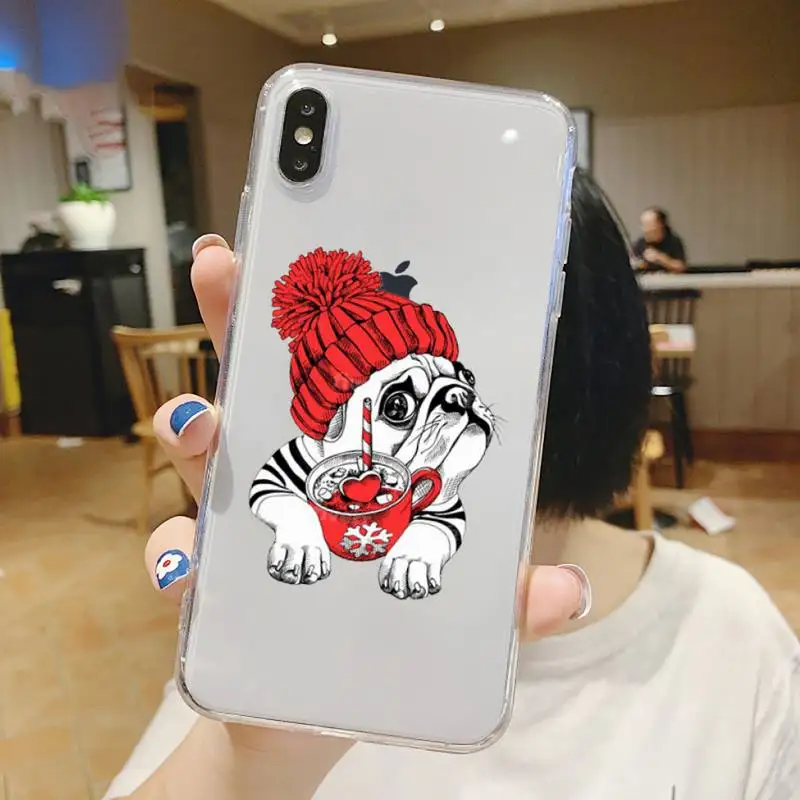 

Cute dog puppy Pug Bulldog Phone Case Transparent soft For iphone 5 5s 5c se 6 6s 7 8 11 12 plus mini x xs xr pro max