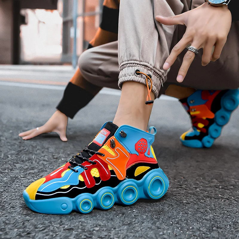 2021 Spring New Trend Sneakers Men High top Anti-slip Basketball Fashion Colorful Hip hop Shoes Men Sports Shoes With High Sole