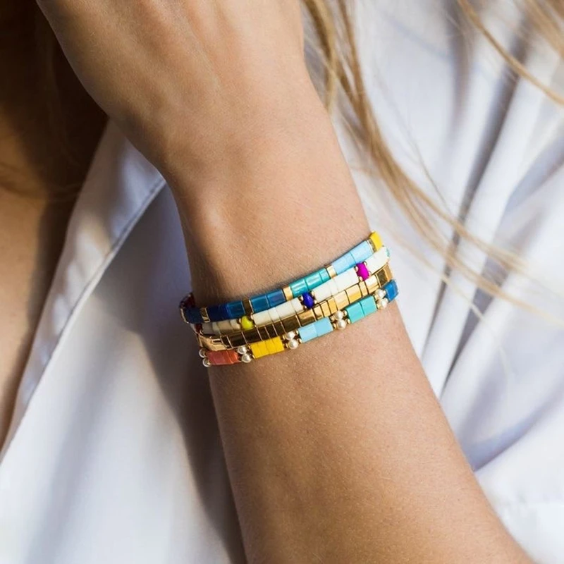 Богемные браслеты для женщин MIYUKI Tila бусины браслет Boho красочные Pulseira Mujer регулируемые ювелирные изделия модный подарок новинка