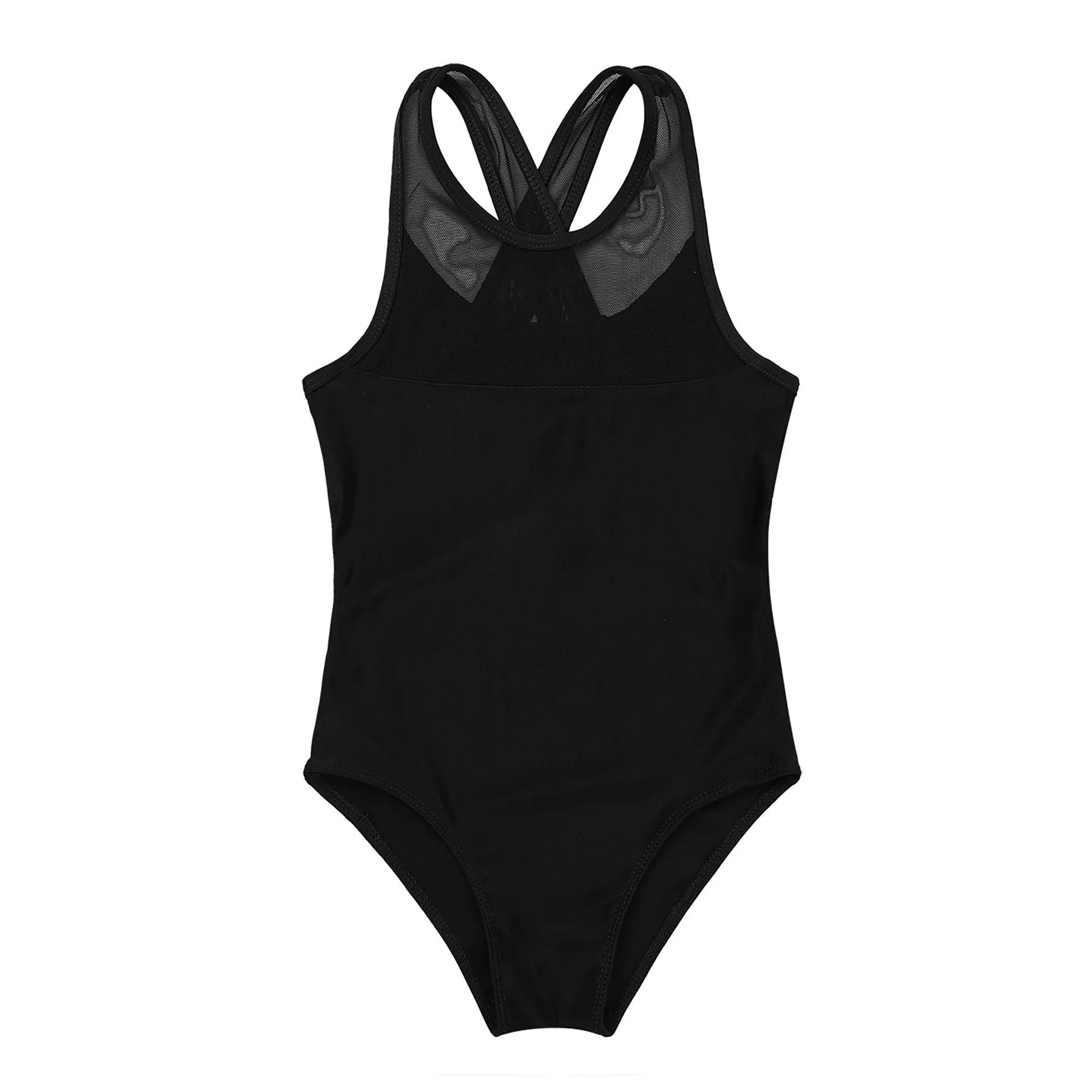 Kids Girls Gymnastics Swimsuit for Dancing Mesh Tutu Dancewear Splice Criss-cross Cutout Back Ballet Dance Leotard Bodysuit | Спорт и