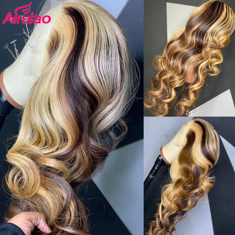 

Highlight Wig Transparent Lace Ombre Human Hair Wigs For Black Women Glueless Body Wave Part Lace Honey Blonde Wig HD Lace Remy