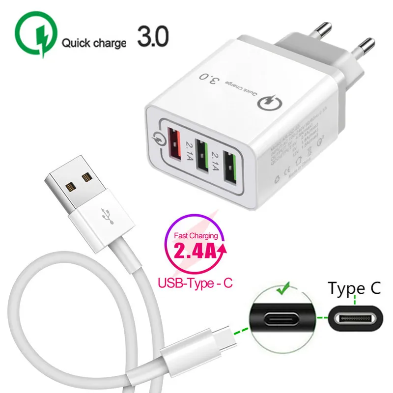 Адаптер для телефона samsung A9 M30 M20 QC 3,0 USB Quick Charge зарядное устройство type C кабель для передачи данных LG G6 G7 ThinQ Google Pixel 3a 3 XL