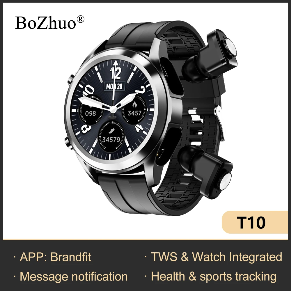 

T10 умные часы TWS наушники 2 в 1 пульсометр температура тела большая батарея долгое время работы в режиме ожидания