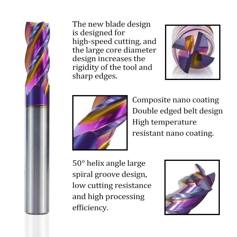 

DANIU 1Pcs 5/6/8/10/12mm ULTRA Surface Tungsten Carbide End Mill HRC60 4 Flute Spiral End Milling Cutter CNC Router Bit