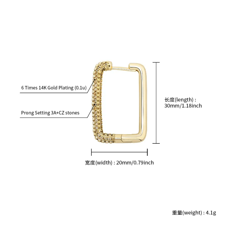 

New Fashion 1 Pair Hip Hop Jewelry Prong Setting AAA CZ Stone Bling Ice Out Big Square Hoop Earrings for Men Women Unisex Gift