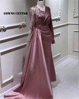 muslim evening dress long sleeves turkey beaded party dresses a line formal gown satin detachable train robe de soir%c3%a9e femme