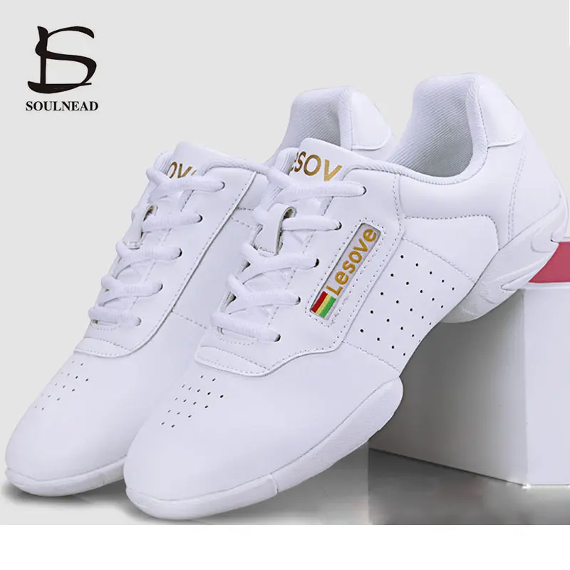 White Serobics Shoes Children Adult Fltness Gymnastics Sports Dance Shoes Jazz Shoes Cheerleading Shoes Woman Square Dance Shoes