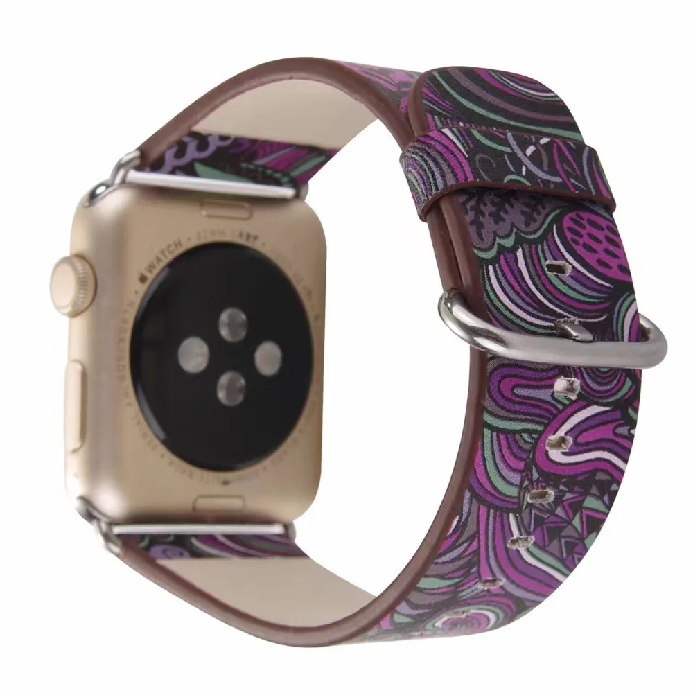 Национальный кожаный ремешок с цветочным принтом для Apple Watch браслет iwatch 5 4 3 2 1 42