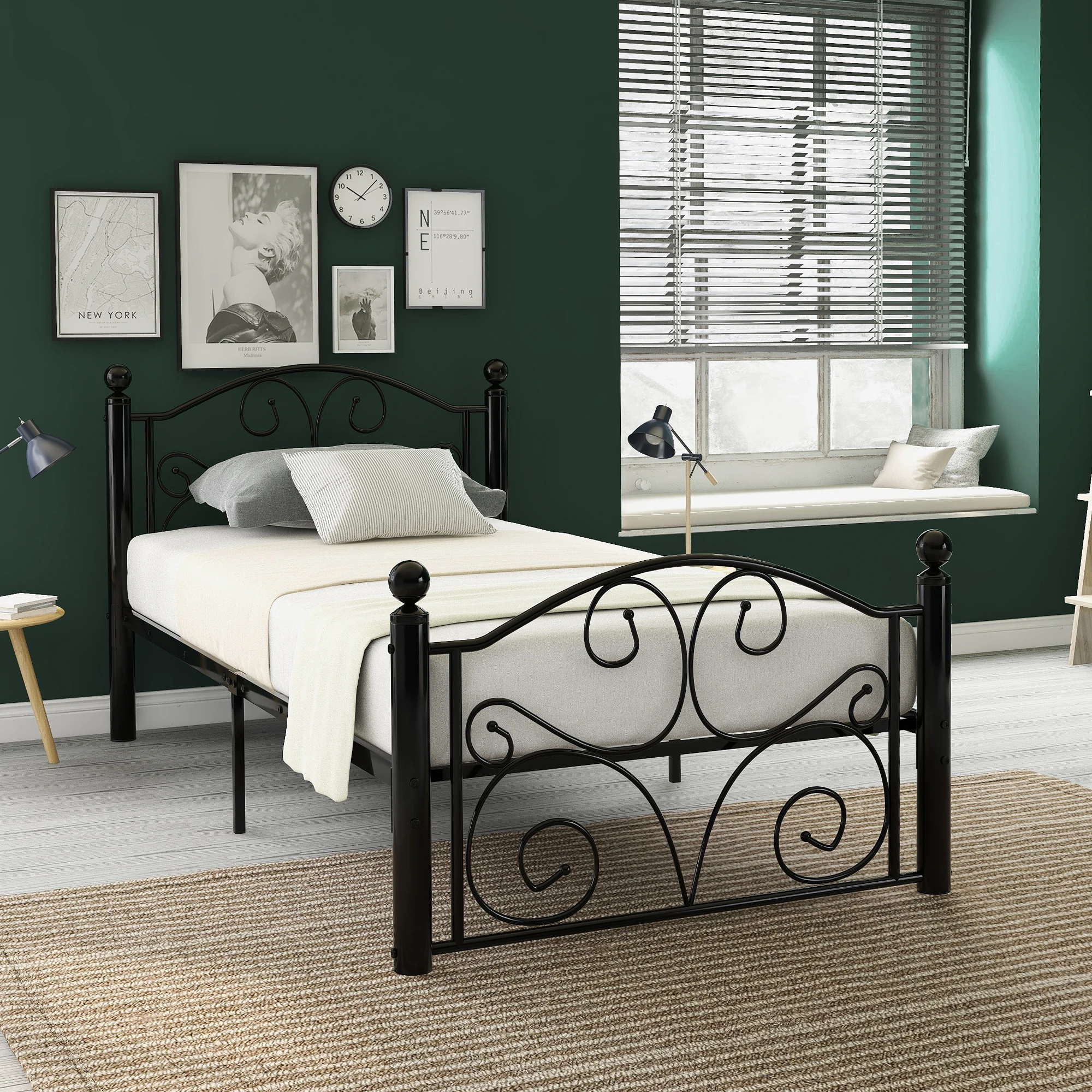 Современная металлическая рама для кровати 3 фута однотонное большое