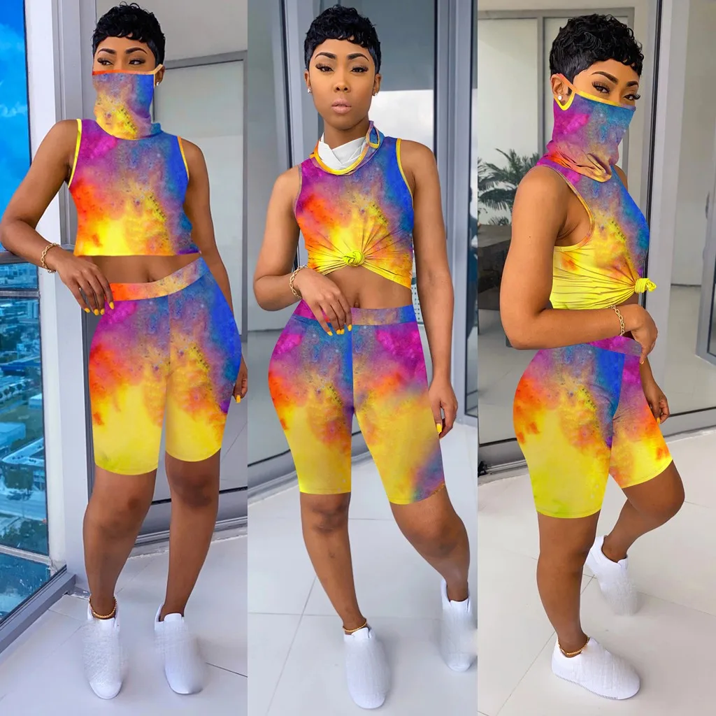 Модный женский летний спортивный костюм из двух предметов с разрезом женская