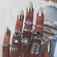 trendy 10 pcsset retro ethnic exaggerated gems rings set for women joint ring 2021 jewelry