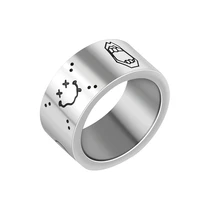 punk fashion creative wide ring stainless steel cartoon graffiti smiling face rings for male and female