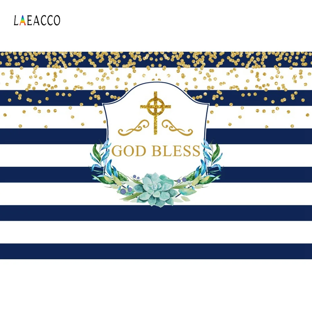 Laeacco Baby Shower Backdrops God Bless You черно белые полосы Золотой горошек Портретные фоны