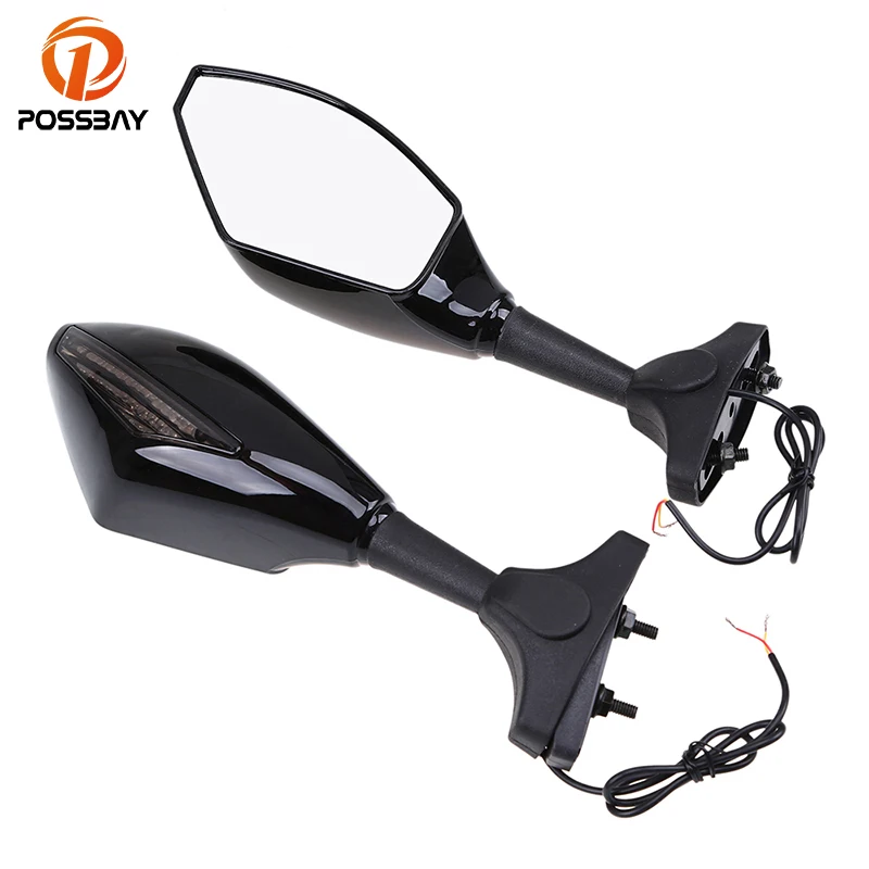Черные мотоциклетные зеркала POSSBAY с лампой указателя поворота для мотоцикла Honda