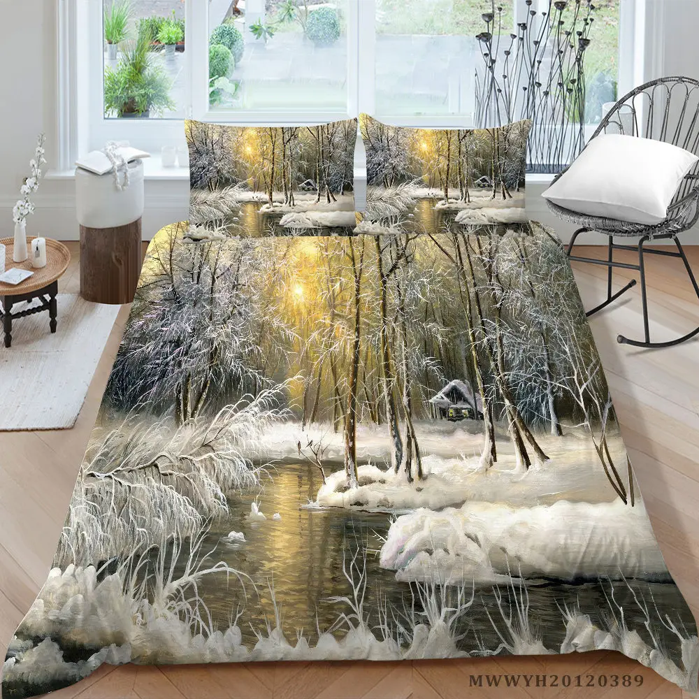 

Yellow Leaves Bedding Set Nature Beautiful King Size Duvet Cover Oil Painting Queen Twin Full Double Single Bed Set River