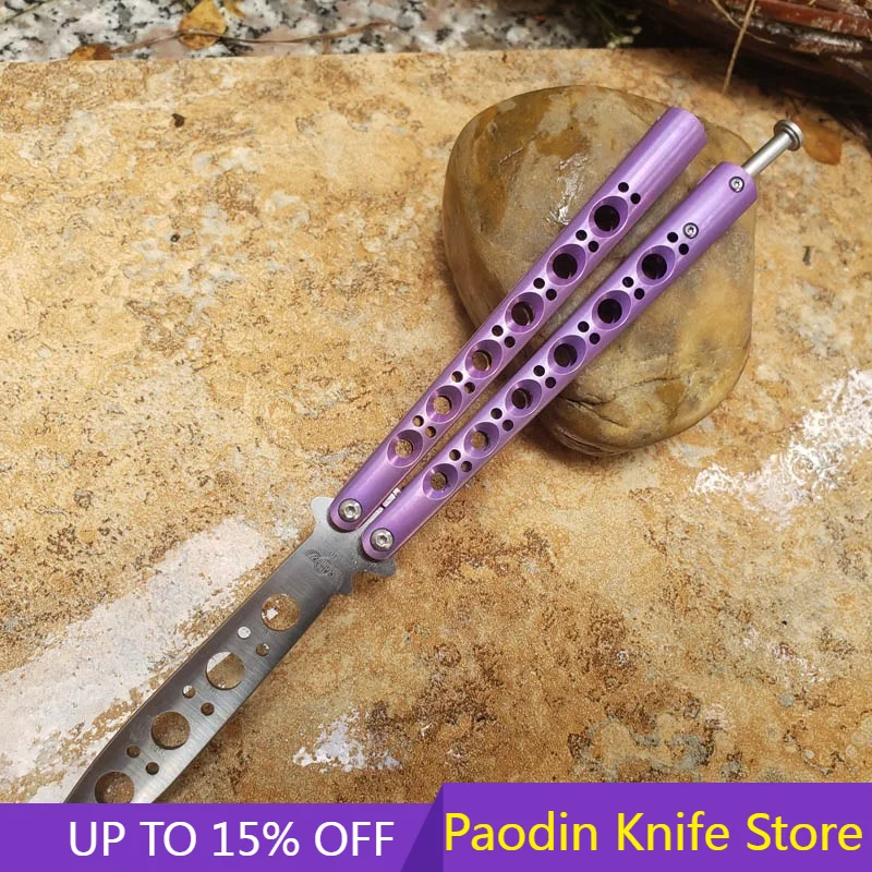 

Theone Classic BM40 Butterfly Knife Trainer Bushings Channel T4 Titanium Purple Handle 440C Blade EDC Pocket Tactical Knife Gift