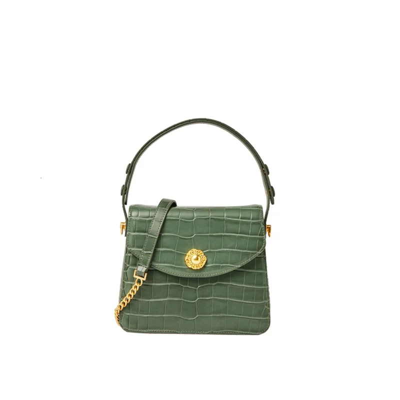 

2021 spring new leather women's bag fashion simple small square bag Single Shoulder Messenger Bag crocodile trapezoidal bag