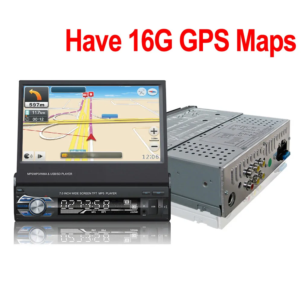 Автомобильный gps-навигация, радио, стерео Универсальный 7 дюймов скольжения вниз сенсорный 1DIN только в том случае, FM, Bluetooth, MP3 MP4 Mp5 аудио музыкальный плеер 9601 г - Цвет: Черный