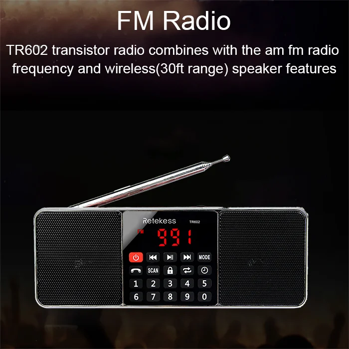 Retekess TR602 Портативный AM FM стерео радио приемник с беспроводной MP3-плеер динамик AUX вход поддержка TF карты таймер сна
