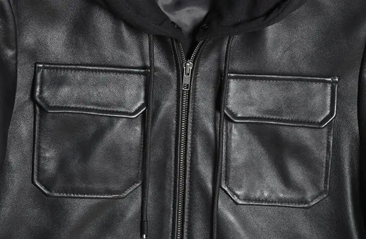 Мужская винтажная куртка из натуральной овечьей кожи с капюшоном |