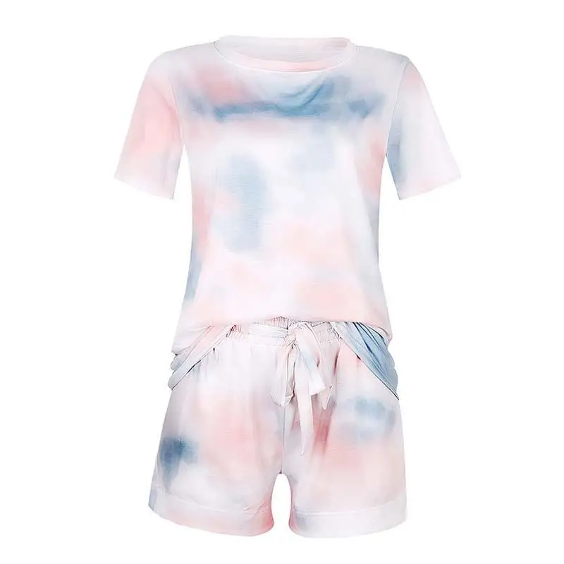 

2020 Summer Lounge Wear Women Short Sets 2 Piece Tie Dye Set 2 piece outfits Short Sleeve Tie Dye Tracksuit Lounge Set For Women