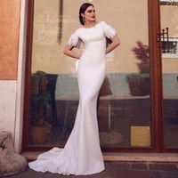 charming wedding dresses jersey pleat tassel bateau short sleeve covered button mermaid bridal gowns novia do 2021