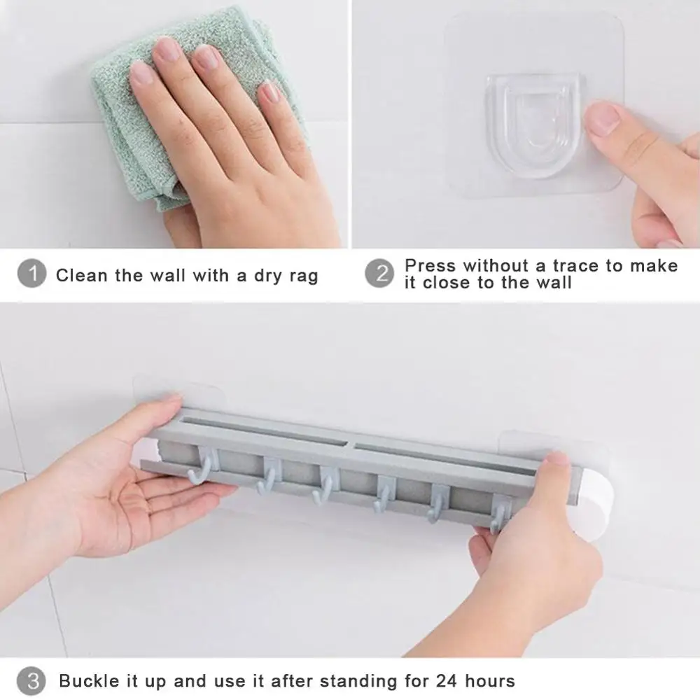 

Multifunctional 6 Hooks Holder Kitchen Storage Universal Bathroom Hanger Hooks Wall Punch-Free Rack For Kitchen Utensils