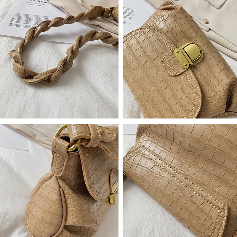 

2020 Popular Simple Female Daily Bag Fashion Stone Pattern Women Shoulder Bags PU Pleated Handle Crossbody Handbag